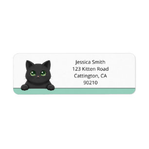 Schattige Zwarte Kat Kijkt Mint Aangepast Retourad Etiket
