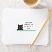 Schattige Zwarte Kat Kijkt Mint Persoonlijk Etiket (Insitu)