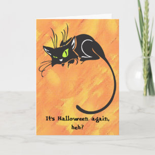 Schattige Zwarte Kat Kinderen Halloween Kaart