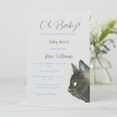 Schattige zwarte kat kitty katje blauwe baby jonge kaart (Staand voorkant)