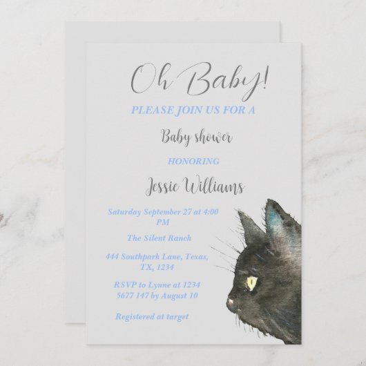 Schattige zwarte kat kitty katje blauwe baby jonge kaart (Voorkant / Achterkant)