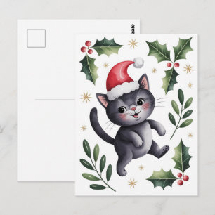 Schattige Zwarte Kat Kitty Kerstmis Winter Vakanti Briefkaart