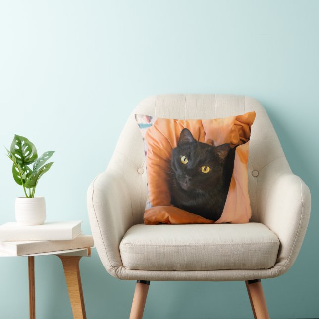 Schattige Zwarte Kat Kussen (Stoel)