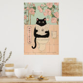 Schattige Zwarte Kat Leest in Badkamer Poster (Keuken)