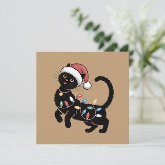 Schattige Zwarte Kat Liefhebber Kerstmis Moeder Ca Feestdagenkaart (Staand voorkant)