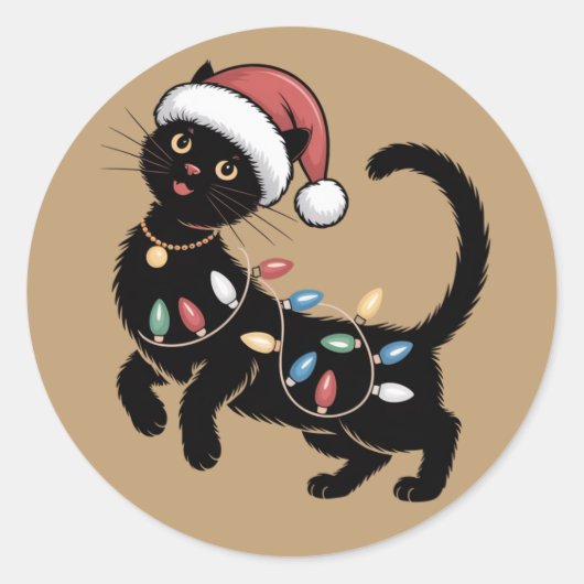Schattige Zwarte Kat Liefhebber Kerstmis Moeder Ca Ronde Sticker (Voorkant)
