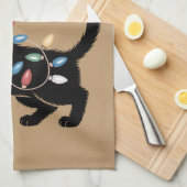 Schattige Zwarte Kat Liefhebber Kerstmis Moeder Ca Theedoek (Quarter Fold)