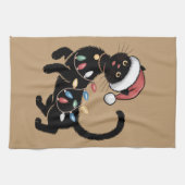 Schattige Zwarte Kat Liefhebber Kerstmis Moeder Ca Theedoek (Horizontaal)