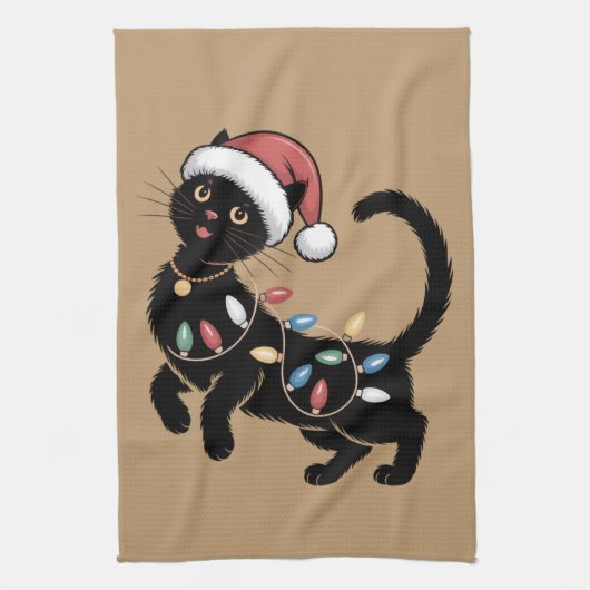 Schattige Zwarte Kat Liefhebber Kerstmis Moeder Ca Theedoek (Verticaal)