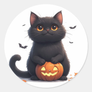 Schattige Zwarte Kat Magische Halloween Thema 🎃 Ronde Sticker