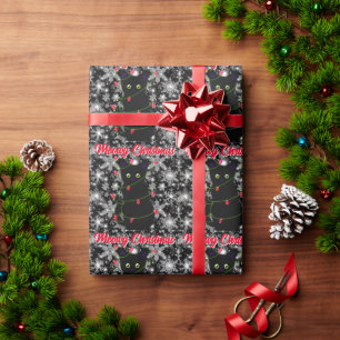 Schattige zwarte kat Meowy Kerstmis Cadeaupapier