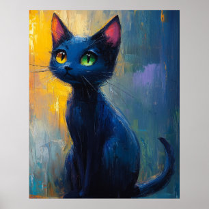 Schattige zwarte kat met 2 oogkleuren poster