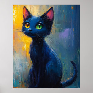 Schattige zwarte kat met 2 oogkleuren poster
