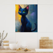 Schattige zwarte kat met 2 oogkleuren poster (Keuken)
