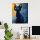 Schattige zwarte kat met 2 oogkleuren poster (Thuiskantoor)
