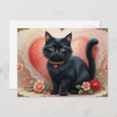 Schattige zwarte kat met bloemen briefkaart (Voorkant / Achterkant)