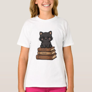 Schattige Zwarte Kat Met Bril Op Boeken - Boek Lie T-shirt