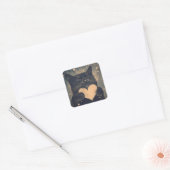 Schattige zwarte kat met gouden hart vierkante sticker (Envelop)