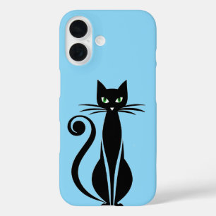 Schattige Zwarte Kat Met Groene Ogen iPhone 16 Hoesje