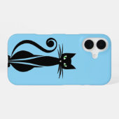Schattige Zwarte Kat Met Groene Ogen iPhone 16 Hoesje (Achterkant horizontaal)