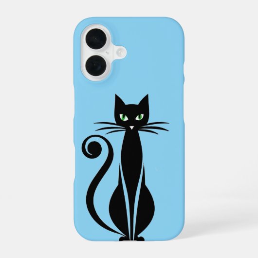 Schattige Zwarte Kat Met Groene Ogen iPhone 16 Hoesje (Achterkant)