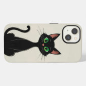 Schattige Zwarte Kat Met Groene Ogen iPhone Hoesje (Achterkant horizontaal)