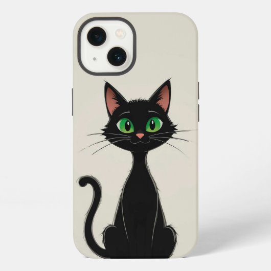 Schattige Zwarte Kat Met Groene Ogen iPhone Hoesje (Achterkant)