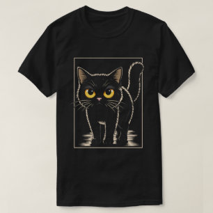 Schattige Zwarte Kat met Grote Gele Ogen T-shirt