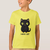 Schattige Zwarte Kat met Grote Ogen T-shirt (Voorkant)