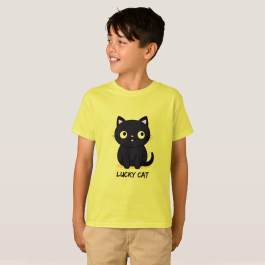 Schattige Zwarte Kat met Grote Ogen T-shirt (Voorkant volledig)