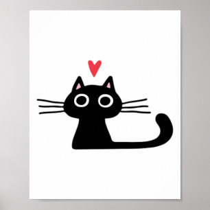 Schattige Zwarte Kat met Hart Katten Valentine Kl Poster