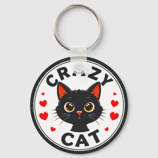Schattige Zwarte Kat met Hartjes Sleutelhanger (Voorkant)