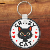 Schattige Zwarte Kat met Hartjes Sleutelhanger (Achterkant)