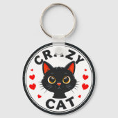 Schattige Zwarte Kat met Hartjes Sleutelhanger (Achterkant)
