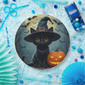 Schattige zwarte kat met heks Pet Papieren Bordje (Feest)