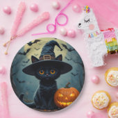Schattige zwarte kat met heks Pet Papieren Bordje (Feest)