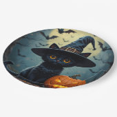 Schattige zwarte kat met heks Pet Papieren Bordje (Gekanteld)