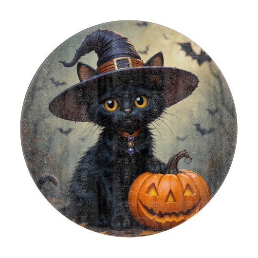 Schattige zwarte kat met heks Pet Snijplank (Voorkant)