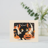 Schattige Zwarte Kat met Jack-o'-lantern Briefkaart (Staand voorkant)