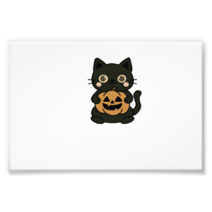 Schattige Zwarte Kat met Jack O Lantern Pompoen � Foto Afdruk