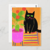Schattige zwarte kat met kamerplanten briefkaart (Voorkant / Achterkant)