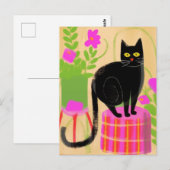 Schattige zwarte kat met kamerplanten briefkaart (Voorkant / Achterkant)