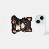 Schattige Zwarte Kat met Koffie iPhone 15 Case (Achterkant horizontaal)