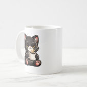 Schattige Zwarte Kat met Koffie Koffiemok (Voorkant links)