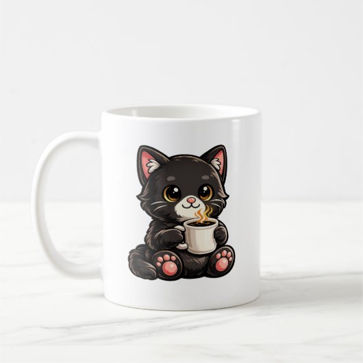 Schattige Zwarte Kat met Koffie Koffiemok (Links)