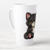Schattige Zwarte Kat met Koffie Latte Mok (Linkerhoek)