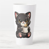 Schattige Zwarte Kat met Koffie Latte Mok (Voorkant)