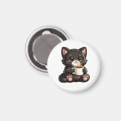 Schattige Zwarte Kat met Koffie Magneet (Voorkant / Achterkant)