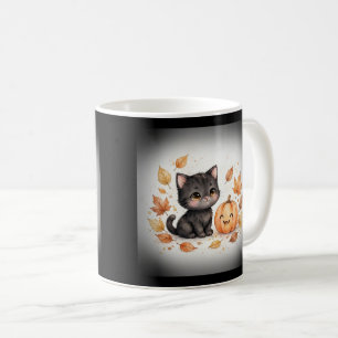 Schattige Zwarte Kat met Pompoen Halloween Koffiemok