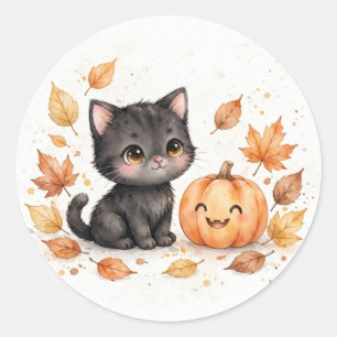 Schattige zwarte kat met pompoen Halloween sticker